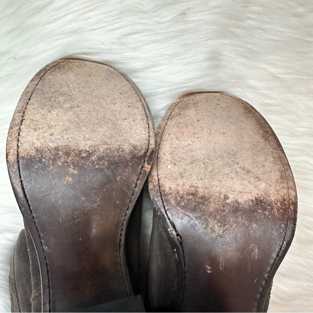 Frye Jane Strappy Oiled Suede Leather Heeled Short Boot Brown Women Size 5 1/2